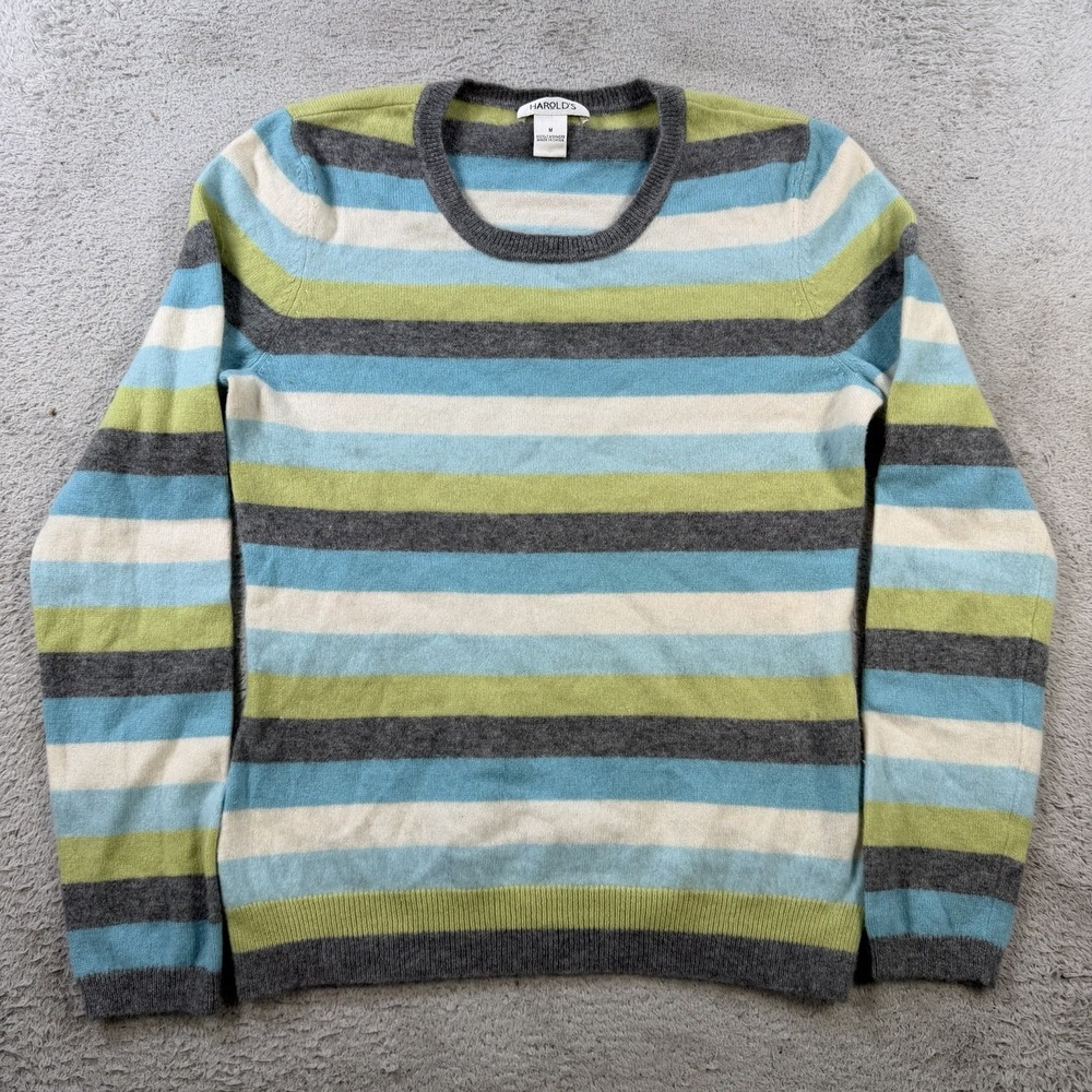 Harold's Sweater Womens Medium Multicolor 100% Cashmere Striped Crewneck Soft